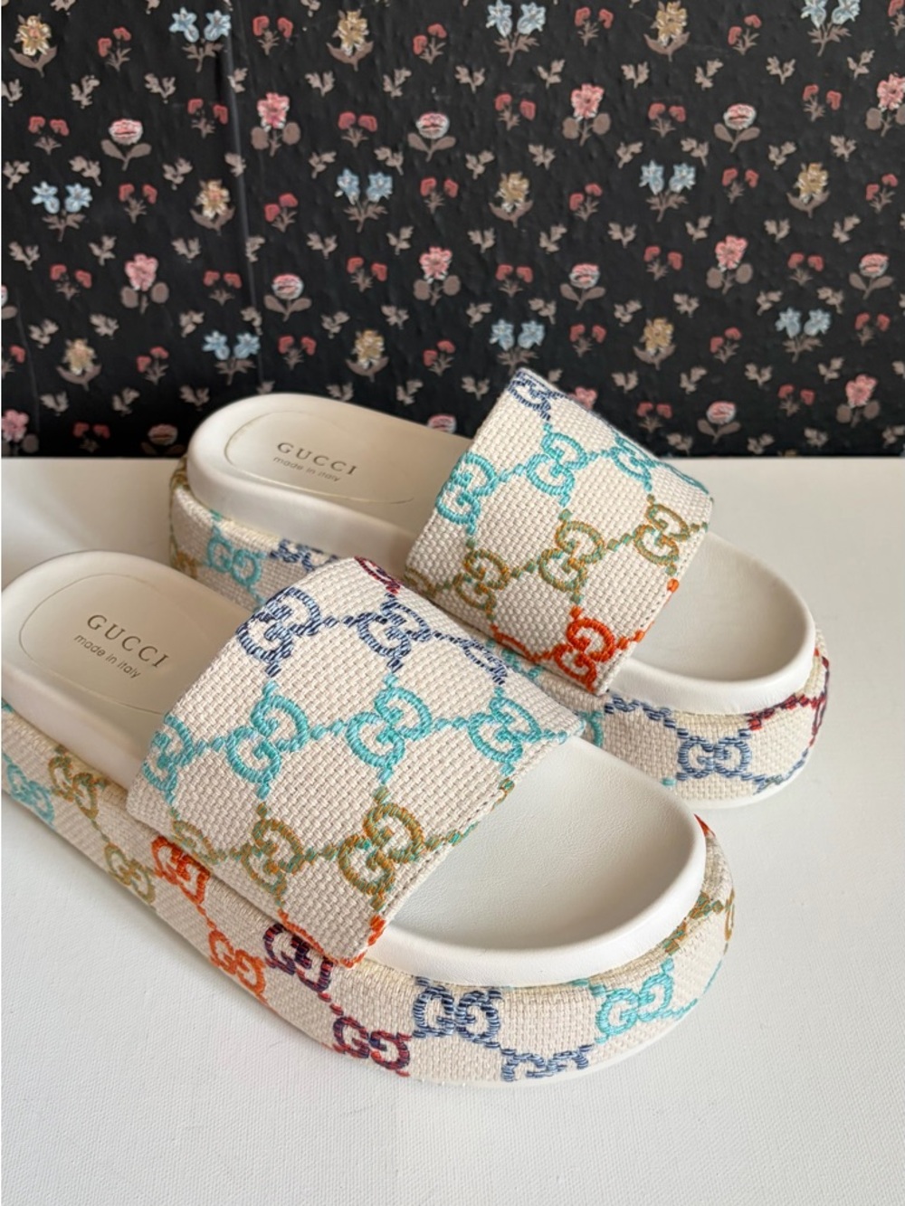 White Multicolored platform sandal